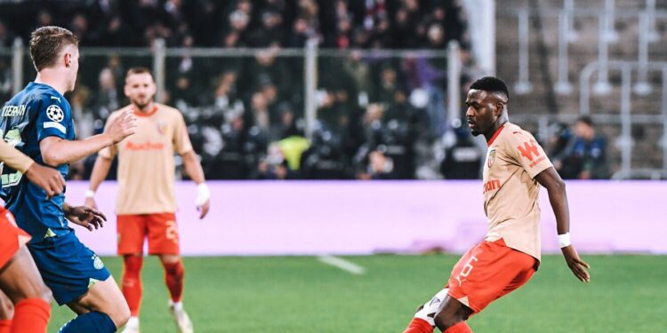 Ghana midfielder Samed Salis reacts after RC Lens’ UEFA Champions League draw against PSV
