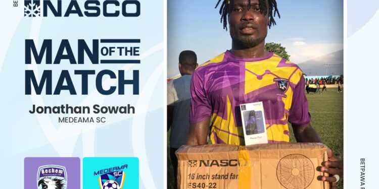 Ghana forward Jonathan Sowah named Man-Of-The-Match in Medeama’s win at Bechem
