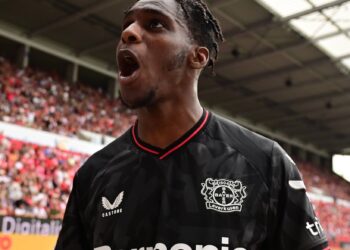 Defender Jeremie Frimpong scores for Leverkusen in emphatic win over Köln