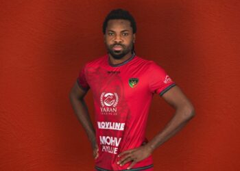 Former Hearts of Oak striker Kwame Kizito scores to steal a point for Ariana FC against Vanersborgs IF in Sweden