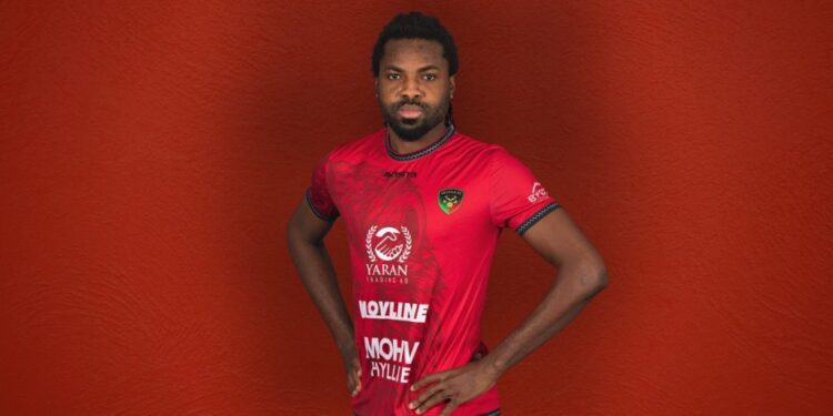 Former Hearts of Oak striker Kwame Kizito scores to steal a point for Ariana FC against Vanersborgs IF in Sweden