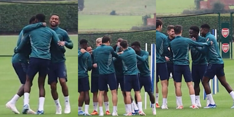 VIDEO: Watch how Arsenal players welcomed Thomas Partey back to training after injury layoff