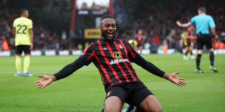 Antoine Semenyo scores in Bournemouth’s 2-1 victory over Burnley