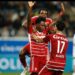 Ghanaian forward Kamal Sowah applauds teammates and Fans after Standard Liège’s win at OH Leuven