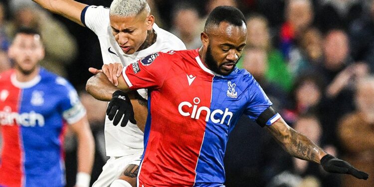 Ghana forward Jordan Ayew scores for Crystal Palace against Tottenham