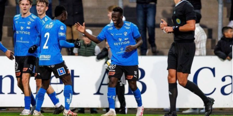 Brace-hero Naeem Mohammed reacts after Halmstads BK win against Kalmar FF