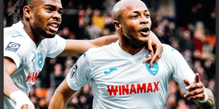 Video: Watch Ghanaian forward Andre Ayew’s jaw-breaking overhead kick against Lorient in French Ligue 1