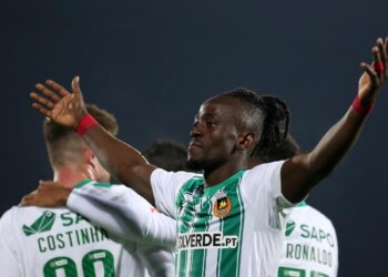 Ghana’s Emmanuel Boateng scores for Rio Ave in Liga Portugal against Estoril Praia