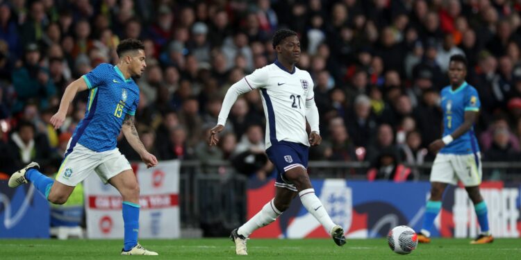 Kobbie Mainoo makes England debut as the three Lions suffer 1:0 defeat against Brazil