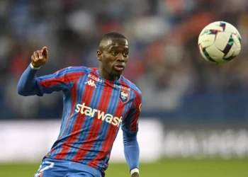 Ghanaian forward Godson Kyeremeh scores for Caen at Auxerre