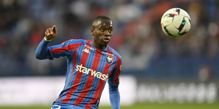 Ghanaian forward Godson Kyeremeh scores for Caen at Auxerre