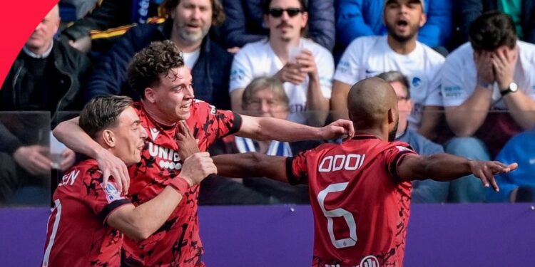 Ghana defender Denis Odoi scores for Club Brugge as they thump KRC Genk 3-0 on the road