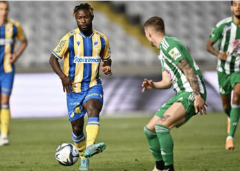Ghana winger Kingsley Sarfo reacts after APOEL win over Aris Limassol