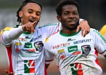 Augustine Boakye scores in Wolfsberger AC’s victory over Lustenau in Austrian Bundesliga