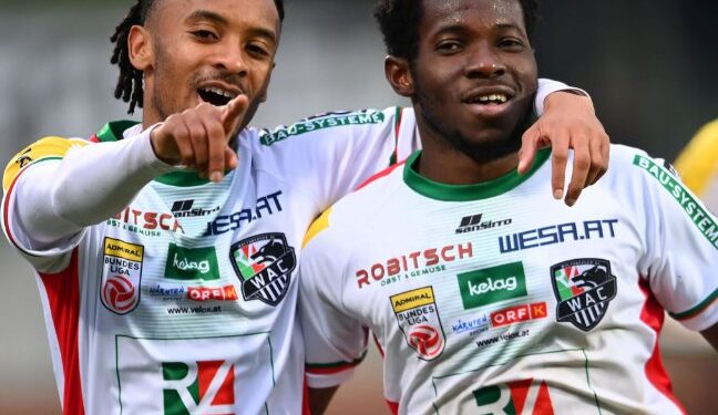 Augustine Boakye scores in Wolfsberger AC’s victory over Lustenau in Austrian Bundesliga