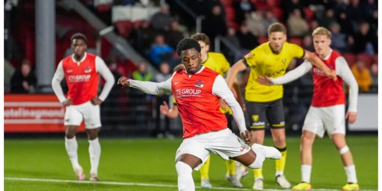 Ghanaian footballer Jaydan Addai on target for Jong AZ Alkmaar in Dutch Eerste Divisie