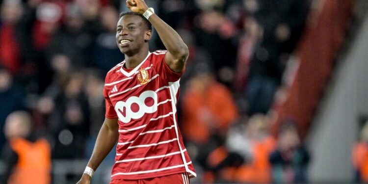 Ghanaian forward Kelvin’s Yeboah scores for Standard Liège against Oud-Haverlee Leuven