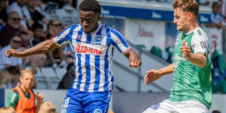 Ghana defender Leeroy Owusu of delivers an assist as Odense BK triumphs over Hvidovre