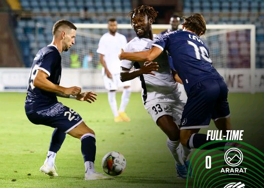 Eric Ocansey plays 86 minutes in Ararat Armenia’s narrow loss to Puskas FC Academy