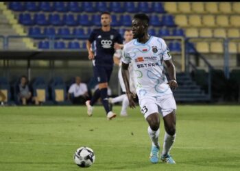 Ghanaian defender Fard Ibrahim scores in FC Isloch Minsk Raion’s defeat to Dynamo Brest