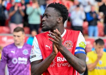 Fleetwood Town captain Brendan Sarpong-Wiredu reacts after Carabao Cup win over Rotherham United 