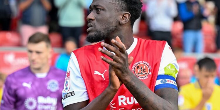 Fleetwood Town captain Brendan Sarpong-Wiredu reacts after Carabao Cup win over Rotherham United 