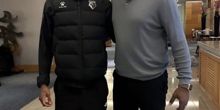 Black Stars coach Otto Addo meets Belgium star of Ghanaian descent Pierre Dwomoh in London