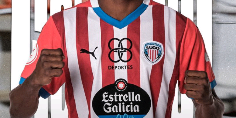 Ghana forward Jerry Afriyie scores for CD Lugo in Spain