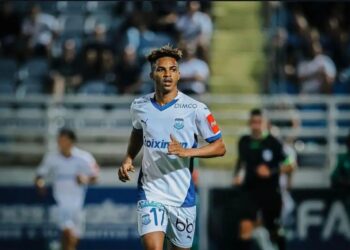 Clinton Duodu scores to earn a point for Apollon against APOEL