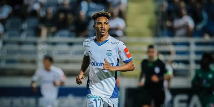 Clinton Duodu scores to earn a point for Apollon against APOEL