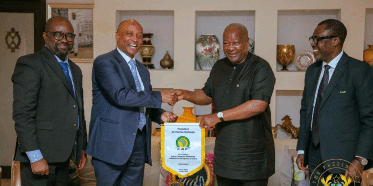 CAF president Patrice Motsepe pays courtesy call on Ghana president John Mahama