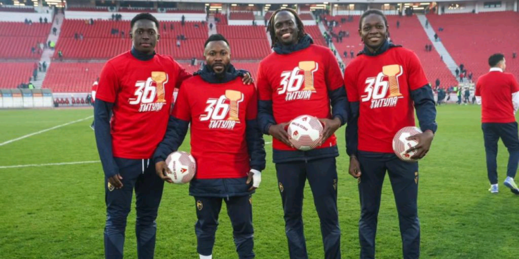 Ebenezer Annan celebrates first league title with FK Crvena Zvezda