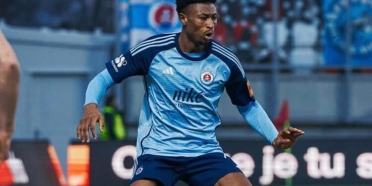 Ghanaian midfielder Rahim Ibrahim scores for Slovan Bratislava