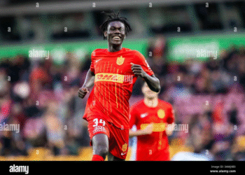 Ghanaian youngster Stephen Acquah scores for Nordsjaelland in Denmark