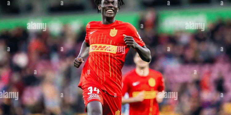 Ghanaian youngster Stephen Acquah scores for Nordsjaelland in Denmark