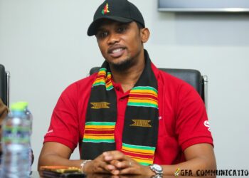 Ghana FA President Kurt EdOkraku congratulates Samuel Eto’o on resounding re-election as FECAFOOT President