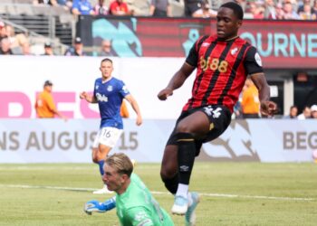 Young Ghanaian star Daniel Adu-Adjei scores for Bournemouth against Everton