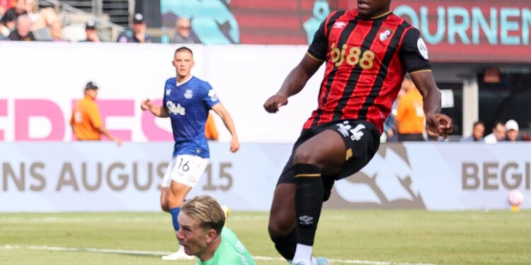 Young Ghanaian star Daniel Adu-Adjei scores for Bournemouth against Everton