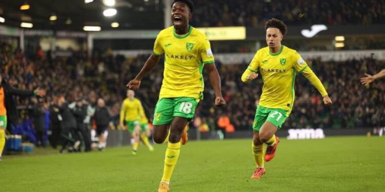 Ghanaian forward Forson Amankwah scores in Norwich City’s 3–1 win over QPR