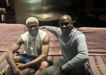 Otto Addo vsists Black Stars midfielder Kwasi Sibo in Spain